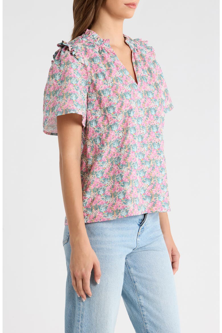 Gemalee Eyelet Mei Split Neck Top, Alternate, color, PINK-GREEN