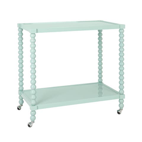 Rubberwood 2-Tier Bar Cart on Wheels, Blue