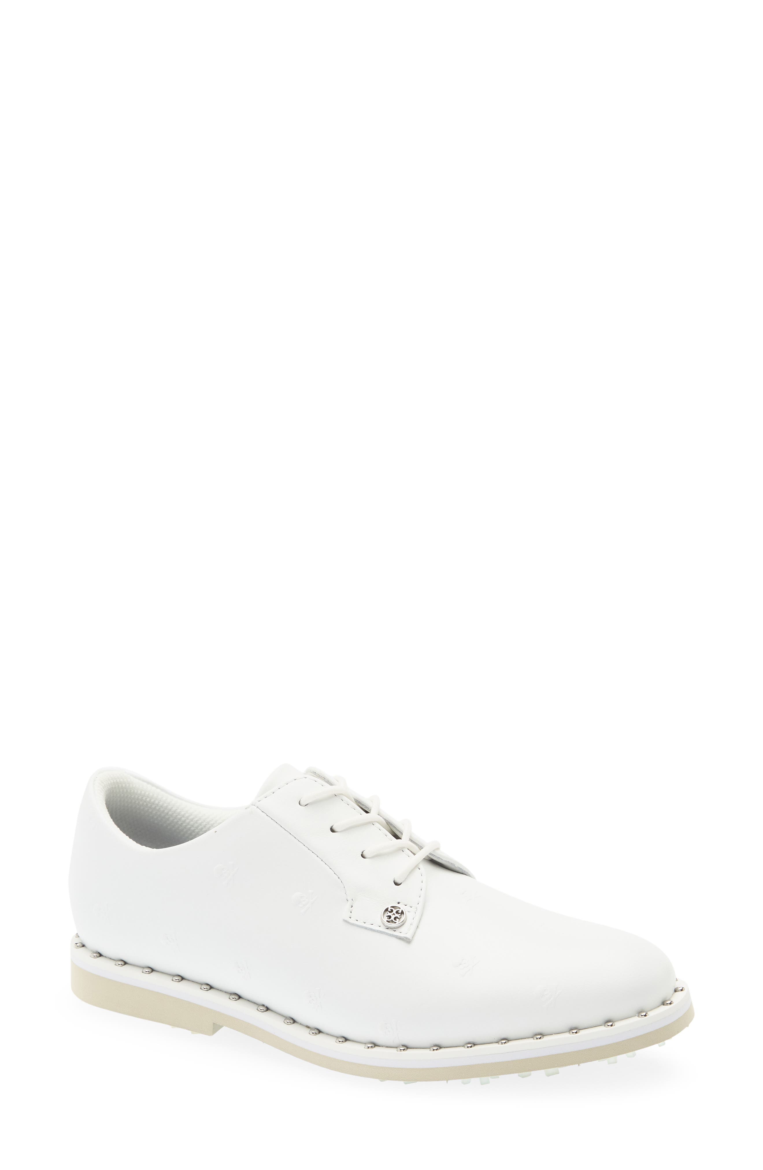 Gallivanter Studded Leather Golf Shoe, Main, color, SNOW/ STONE