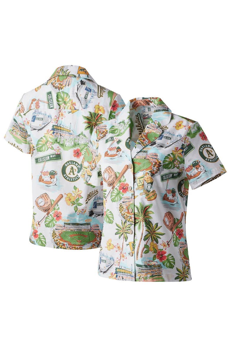 Women's Reyn Spooner White Oakland Athletics Scenic Camp Button-Up Shirt, Main, color, White