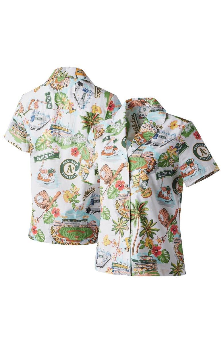 Reyn Spooner Women's Reyn Spooner White Oakland Athletics Scenic Camp Button-Up Shirt, Main, color, White