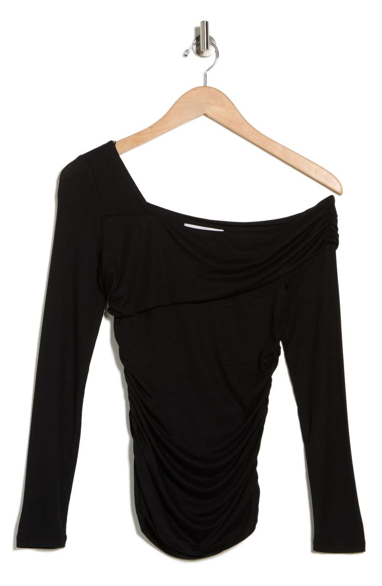 Elodie One Shoulder Long Sleeve Ruched Top, Main, color, Black