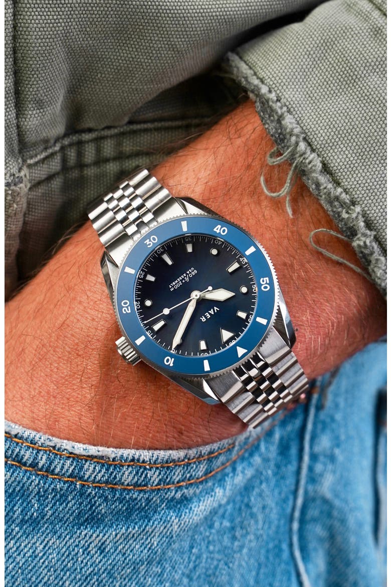 D4 Meridian Black Solar Dive Watch, 38mm, Alternate, color, NAVY/BRACELET