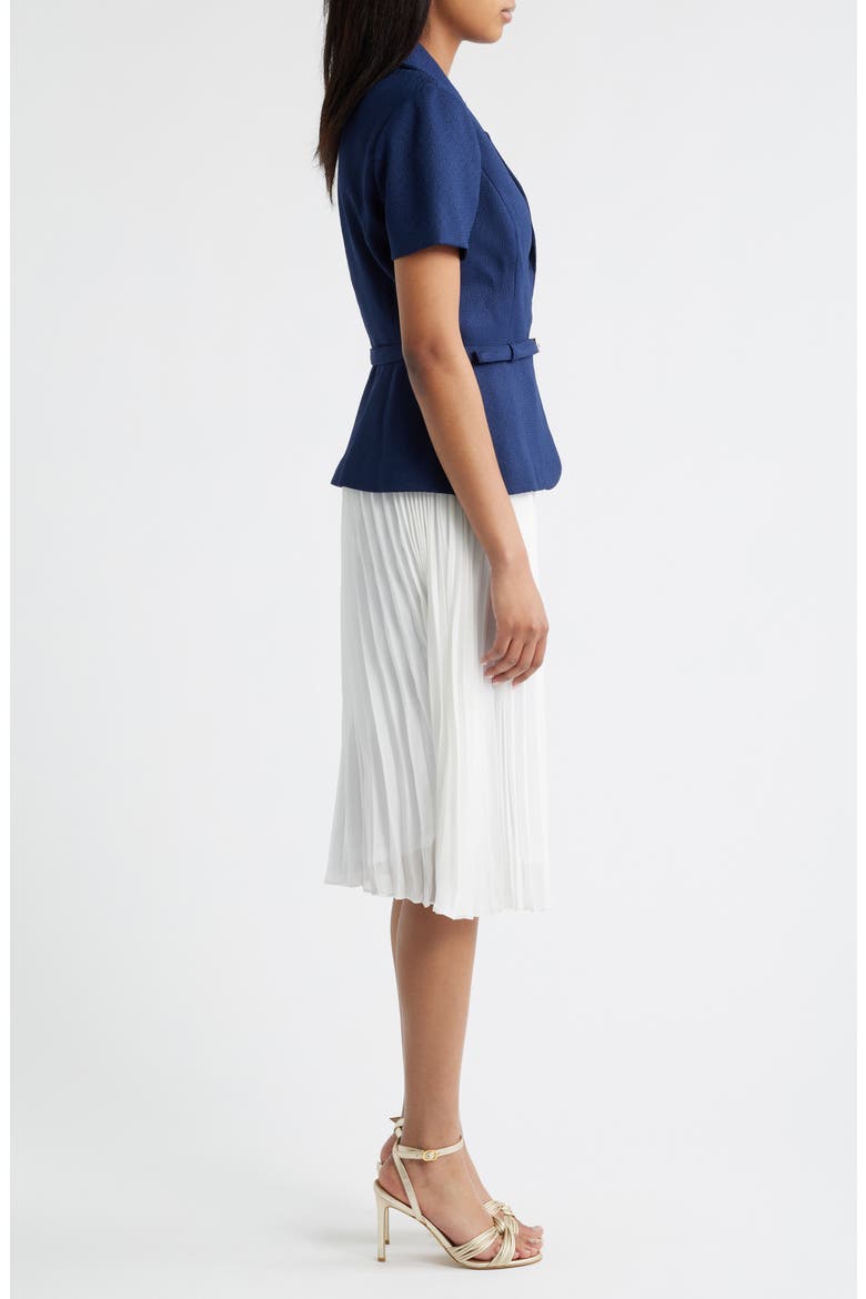 Faux Two-Piece Short Sleeve Belted Midi Dress, Alternate, color, NAVY/IVORY