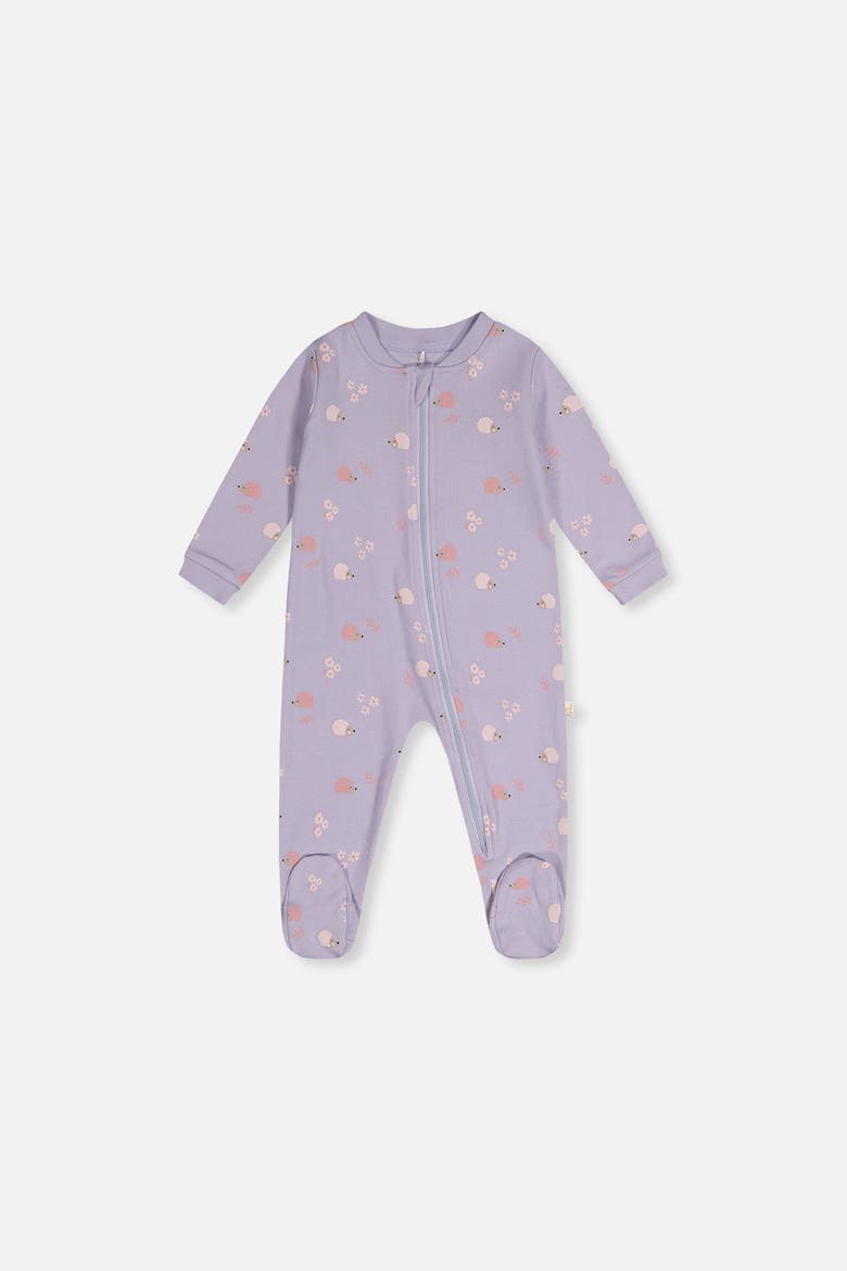 Hedgehog Organic Cotton Front Zipper Footed One Piece Pajama, Main, color, Purple Hedgehog Print