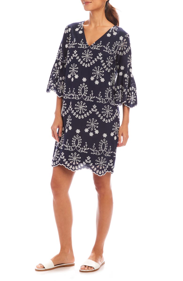 Karen Kane Embroidered Cotton Shift Dress, Alternate, color, 