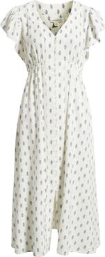 Treasure & Bond Short Sleeve Button Down Linen Blend Midi Dress