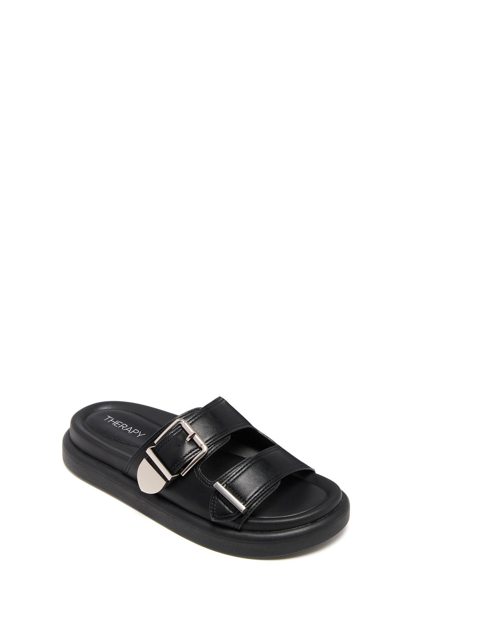 Paxton Open Round Toe Sandal, Main, color, BLACK SMOOTH PU