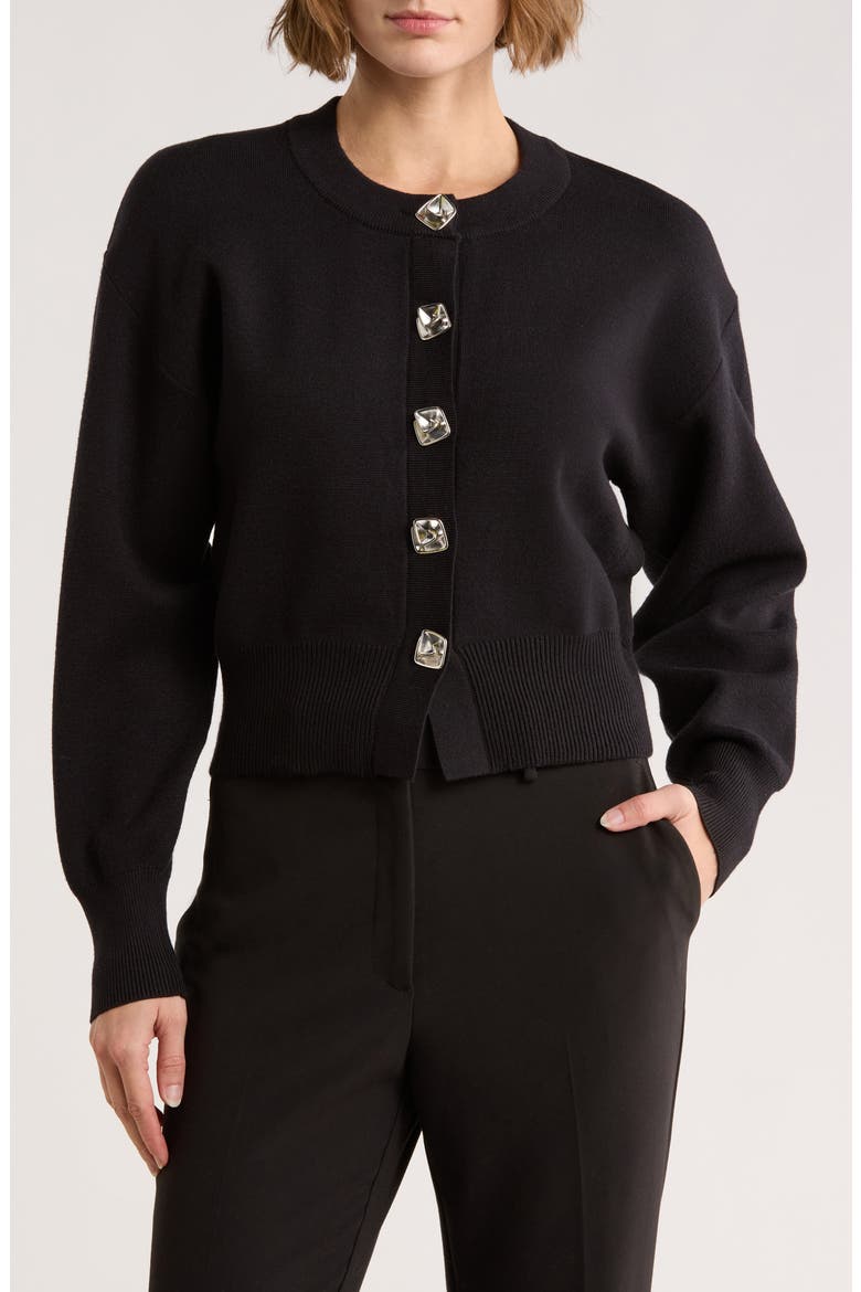 Crewneck Button-Up Cardigan, Main, color, BLACK