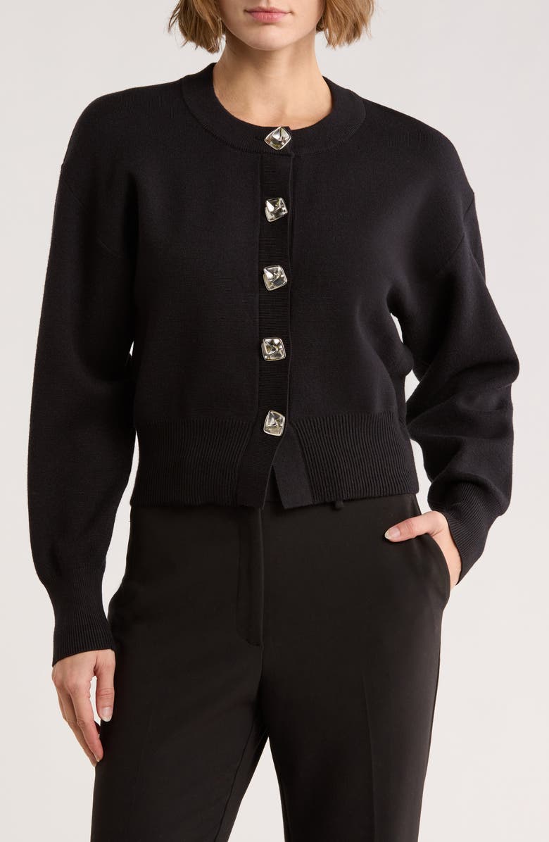 JASON WU Crewneck Button-Up Cardigan, Main, color, Black