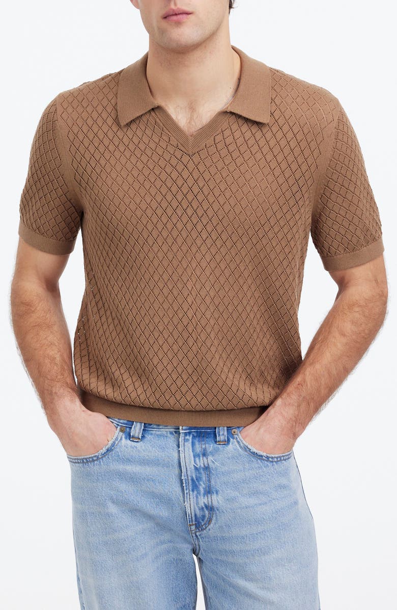 Madewell Diamond Pointelle Stitch Sweater Polo, Main, color, Cargo