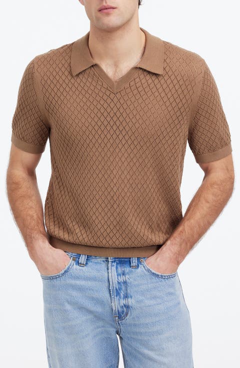 Diamond Pointelle Stitch Sweater Polo