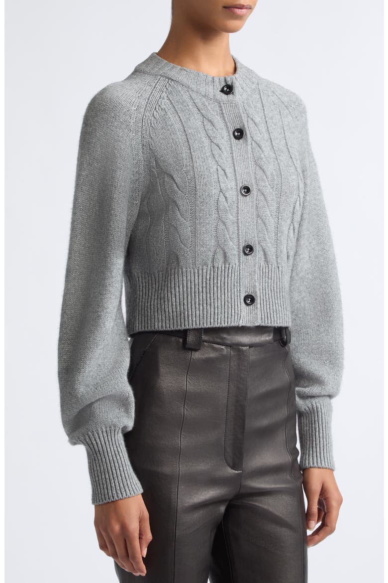 Rita Wool & Cashmere Cable Cardigan with Faux Fur Collar, Alternate, color, STORM