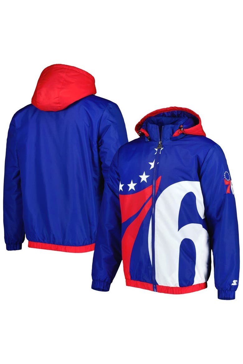 Men's Starter Royal Philadelphia 76ers The Triple Double Full-Zip Hoodie Jacket, Main, color, Royal