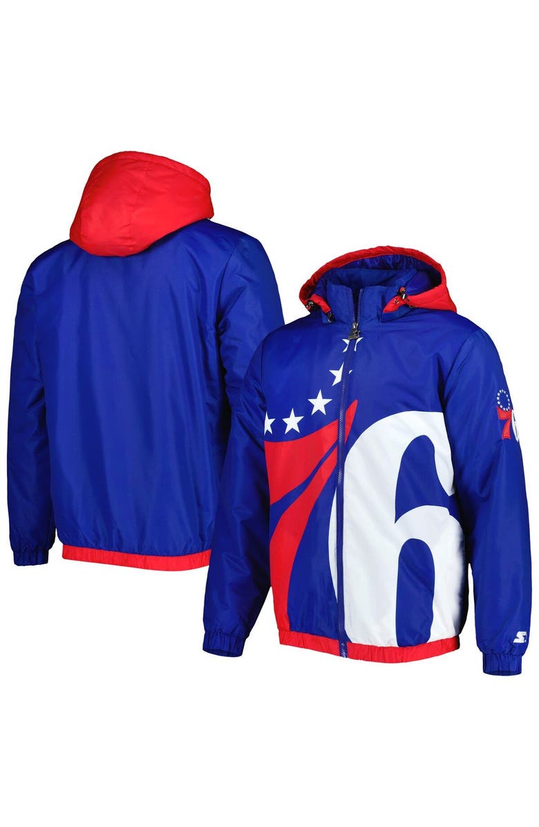 STARTER Men's Starter Royal Philadelphia 76ers The Triple Double Full-Zip Hoodie Jacket, Main, color, Royal