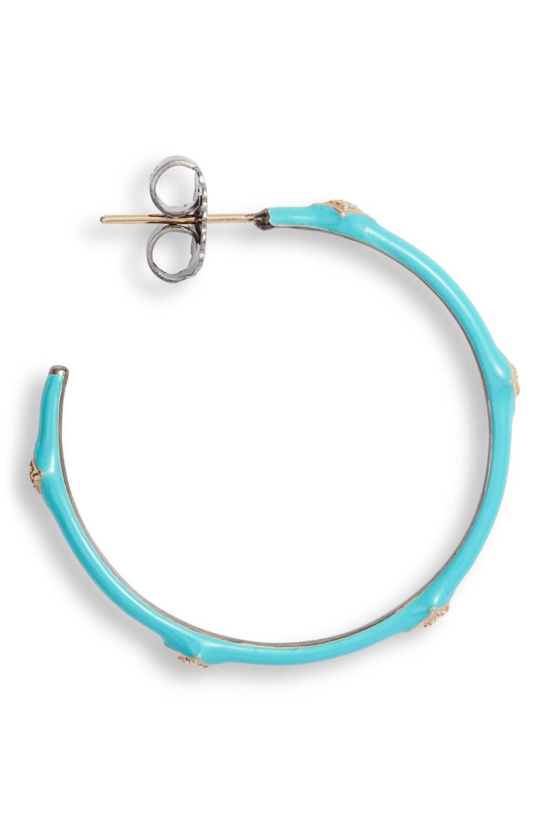 New World 14k Gold & Enamel Hoop Earrings, Alternate, color, TURQUOISE/ ROSE GOLD