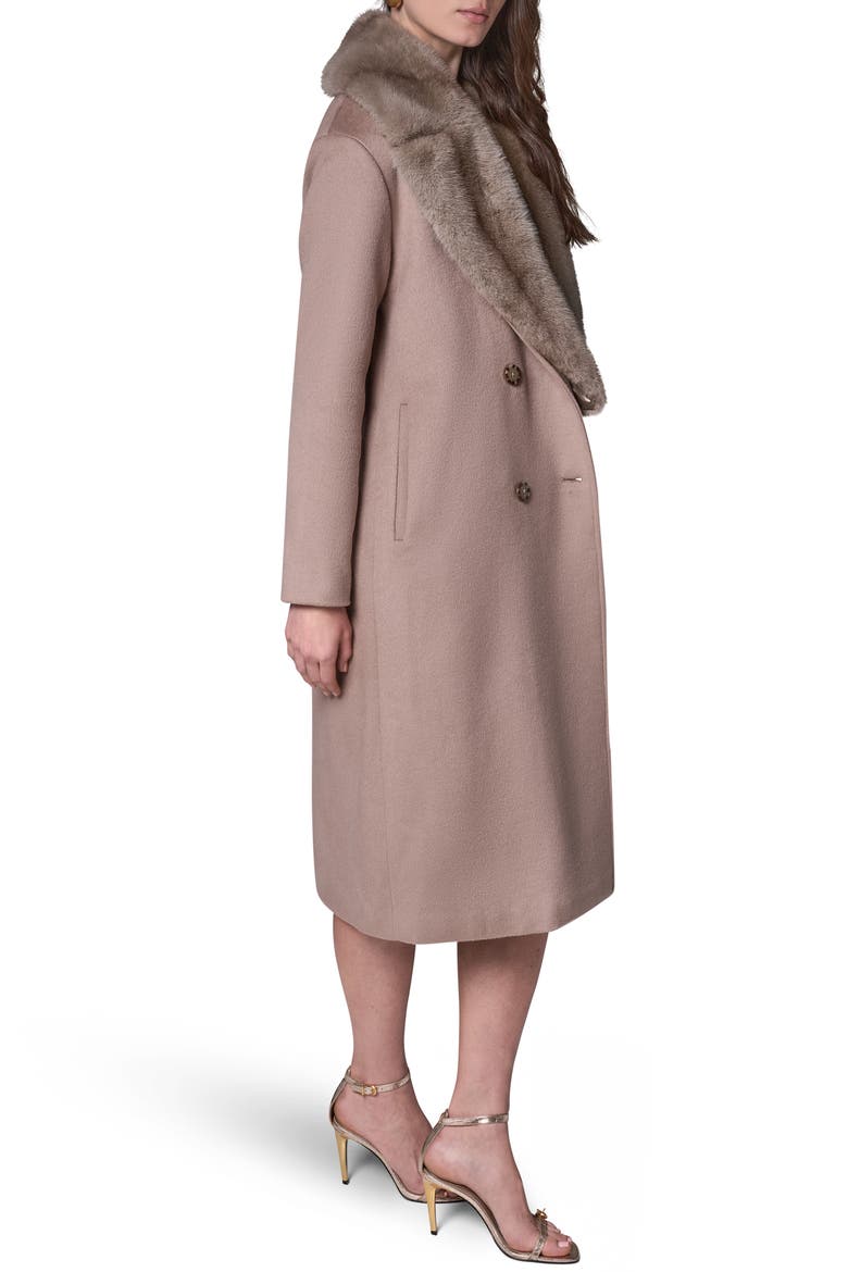 Double Breasted Slouch Coat with Faux Fur Collar, Alternate, color, CAMEL