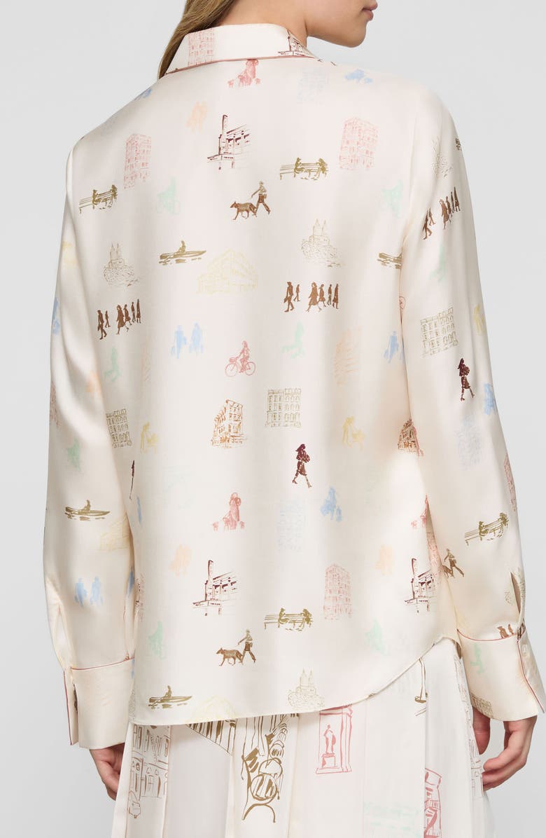 Lafayette 148 New York Scottie New Yorker Print Silk Twill Button-Up Shirt, Alternate, color, Cloud Multi