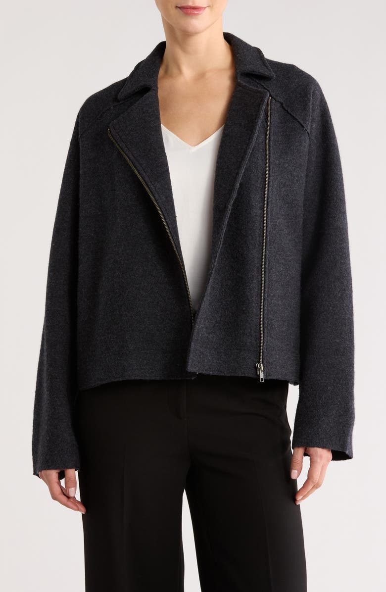 Eileen Fisher Wool Motorcycle Jacket, Main, color, Charcoal