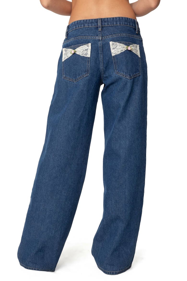 Lacey Bow Pocket Low Rise Wide Leg Jeans, Alternate, color, BLUE