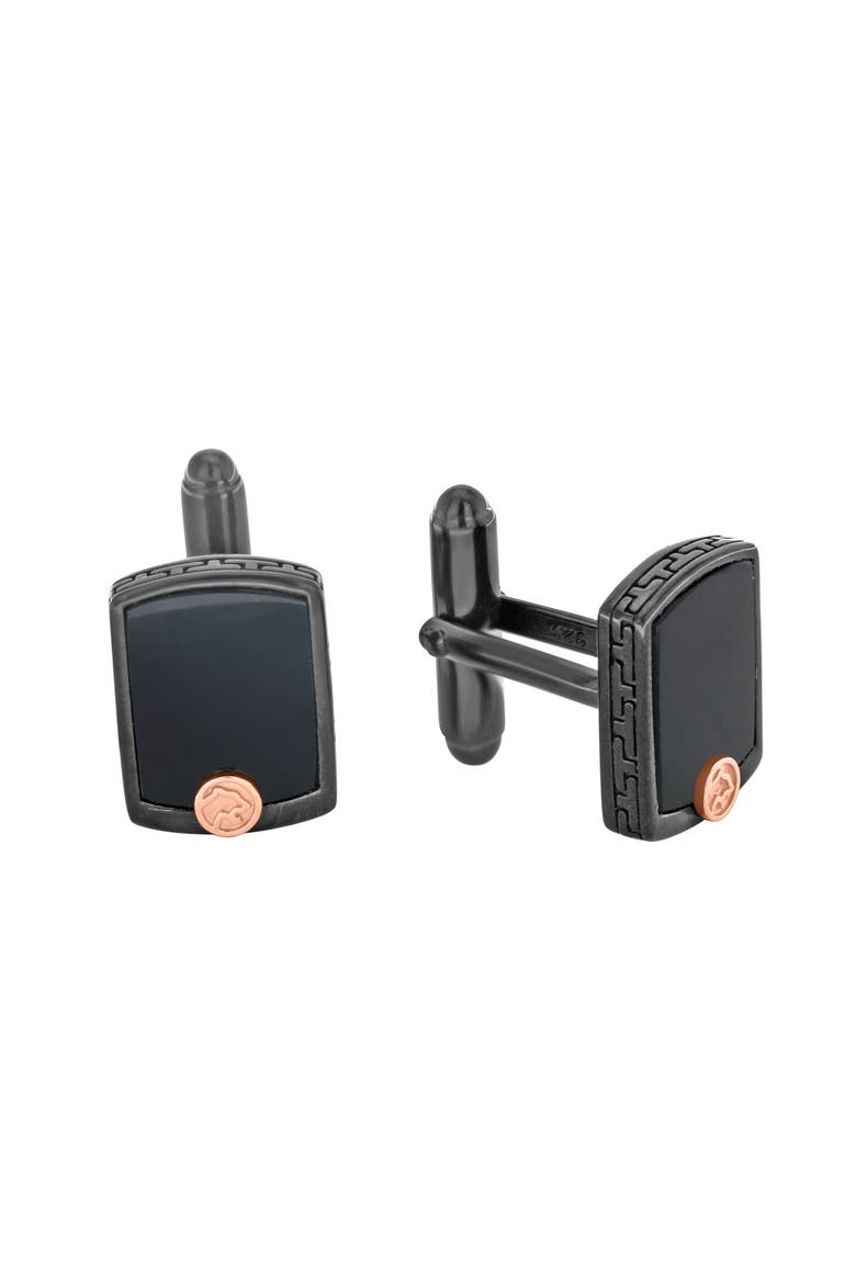 925 Sterling Silver/18K Yellow Gold ,Onyx Cuff Link, Alternate, color, Hematite and FW Blush Pearl