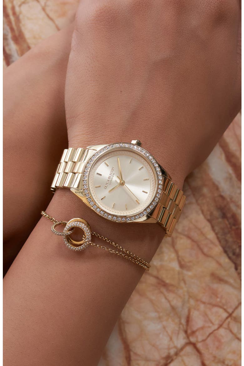 Bejewelled Bracelet Watch, 34mm, Alternate, color, GOLD