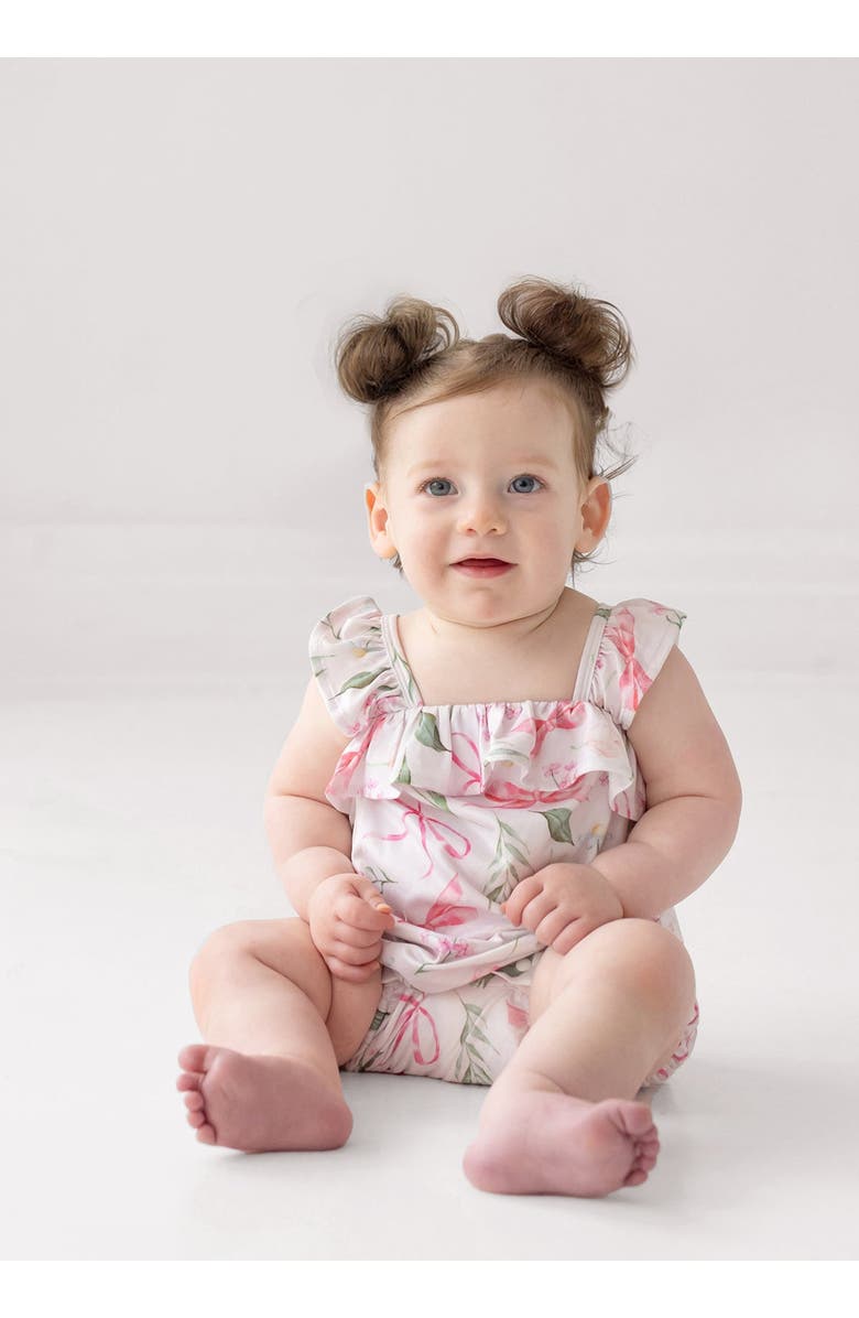 Mabel + Honey Rosie Ribbons Ruffled Tank Romper, Alternate, color, Pink