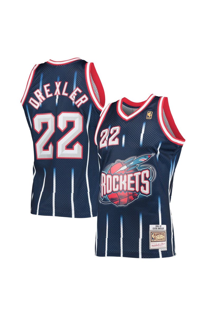 Mitchell & Ness Men's Mitchell & Ness Clyde Drexler Navy Houston Rockets Hardwood Classics Swingman Jersey, Main, color, 