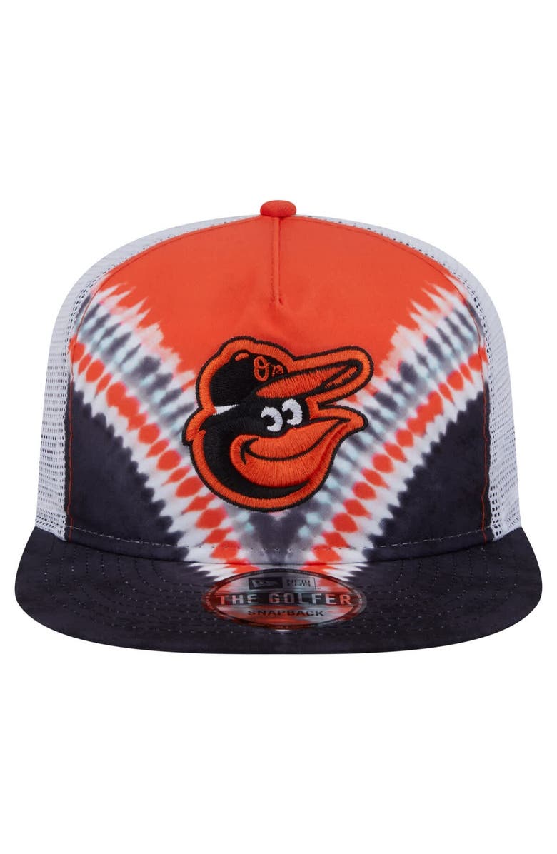 New Era Men's New Era Baltimore Orioles Tie-Dye Golfer Trucker Adjustable Hat, Alternate, color, Black