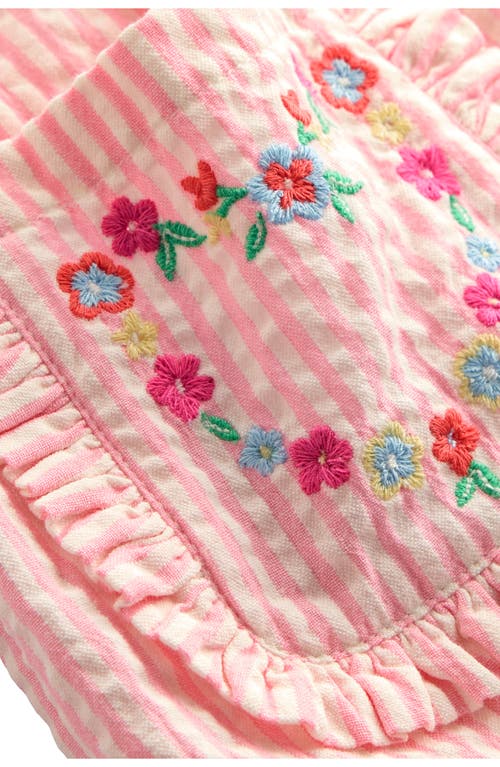 Mini Boden Kids' Stripe Floral Embroidered Cotton Seersucker Skirt In Cosmos Pink Daisy Chain