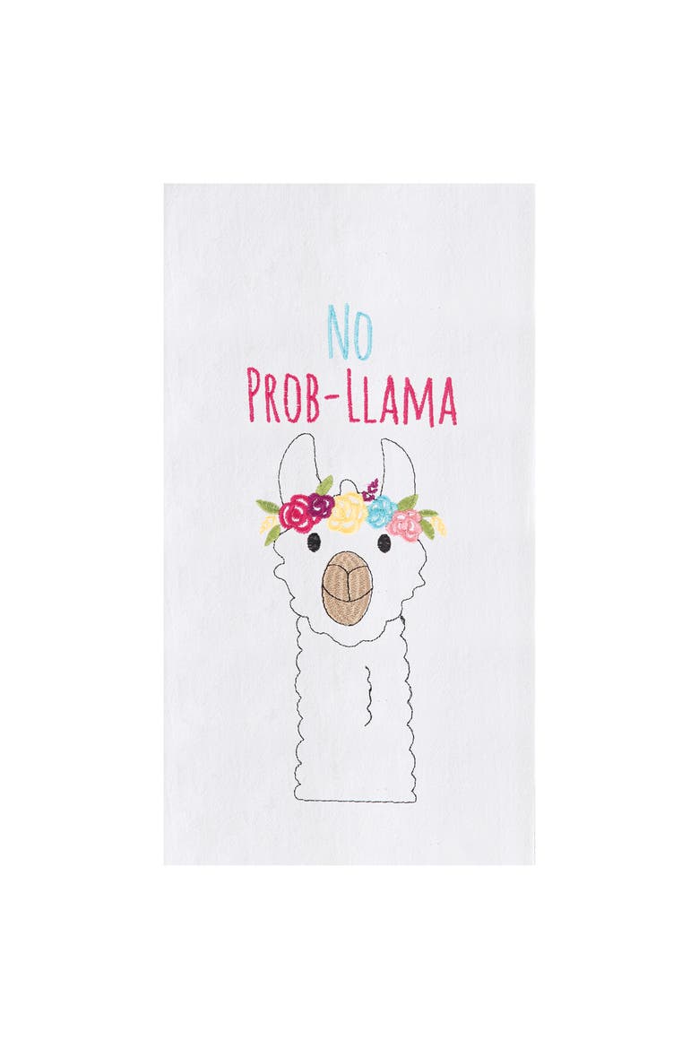 Prob-Llama Embroidered Flour Sack Kitchen Towel, Main, color, White