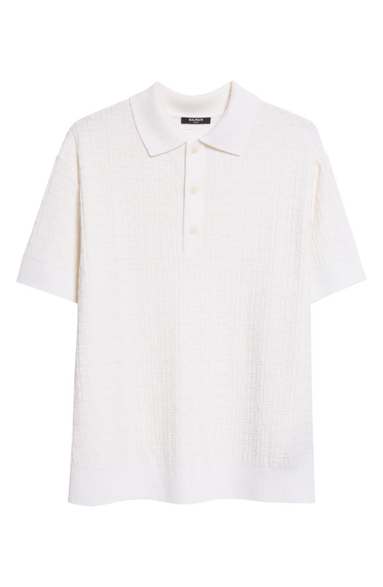 Balmain Monogram Jacquard Merino Wool Blend Polo, Main, color, Natural