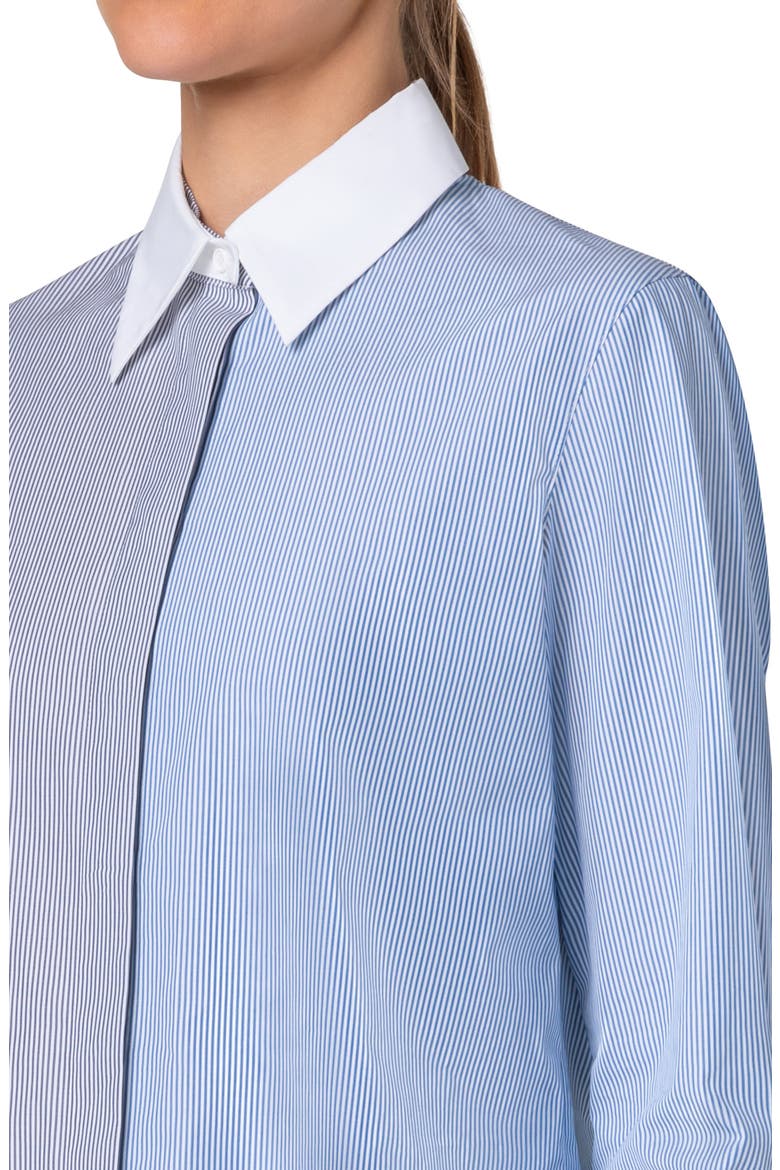 Colorblock Microstripe Cotton Batiste Button-Up Shirt, Alternate, color, INK-SAPPHIRE-CREAM
