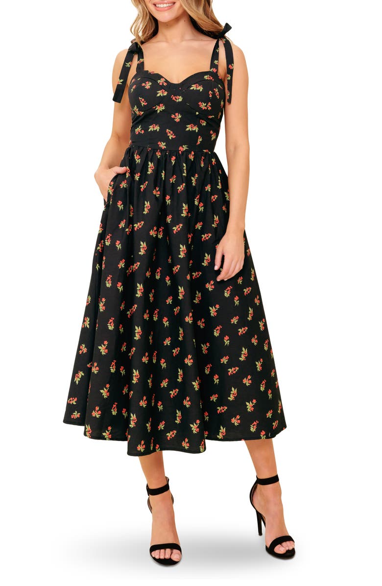 FLYING TOMATO Cherry Fit & Flare Midi Dress, Main, color, 