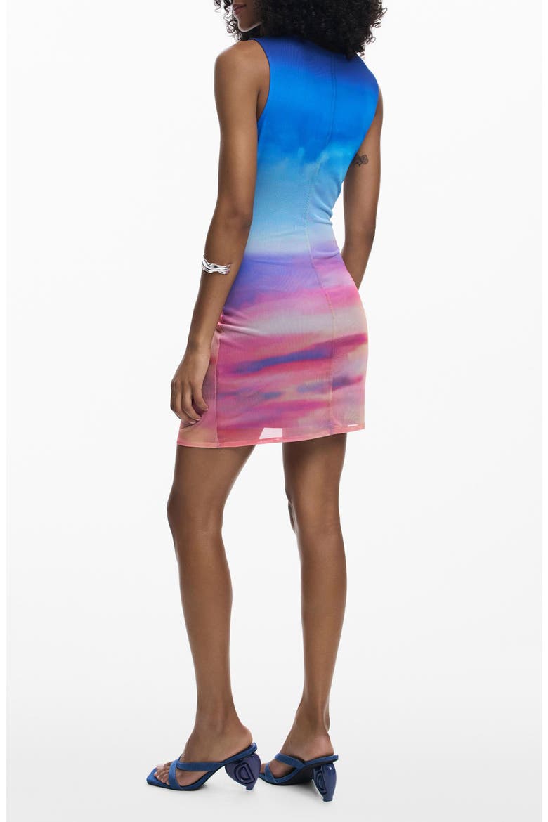 Print Ruched Sleeveless Minidress, Alternate, color, BLUE
