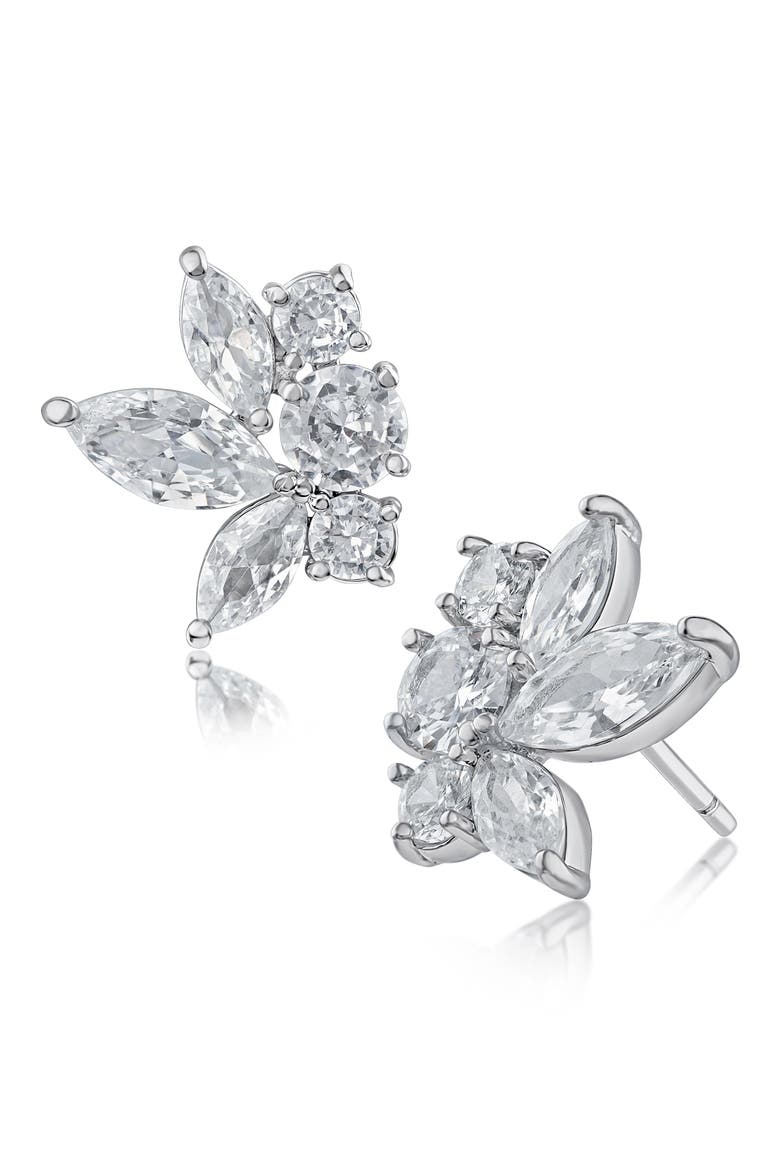 Cubic Zirconia Cluster Stud Earrings, Main, color, CLEAR SILVER