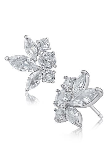 Cz By Kenneth Jay Lane Cubic Zirconia Cluster Stud Earrings In Clear Silver