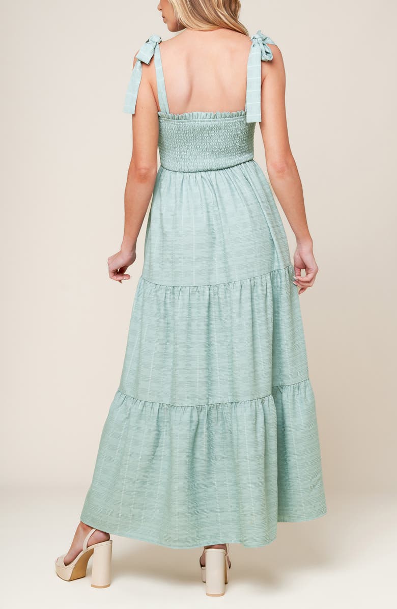 FLYING TOMATO Tie Strap Smocked Tiered Maxi Dress, Alternate, color, Dusty Teal