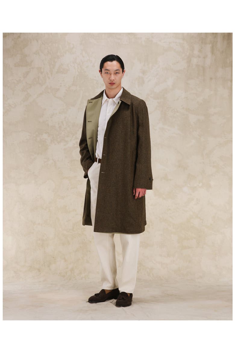 Stanford Herringbone Wool Double-Faced Single-Breasted Coat, Alternate, color, BROWN