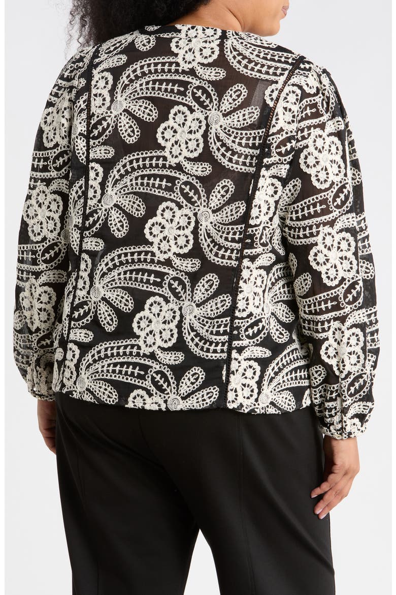 Eyelet Buttoned Top, Alternate, color, BLACK/ IVORY