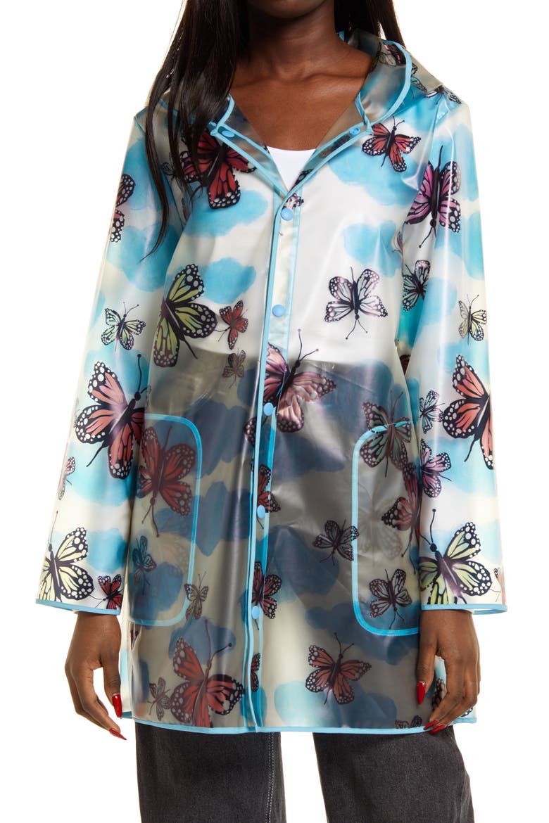 Cristina Martinez Butterfly Hooded Raincoat, Alternate, color, FROSTED BUTTERFLY CLOUDS