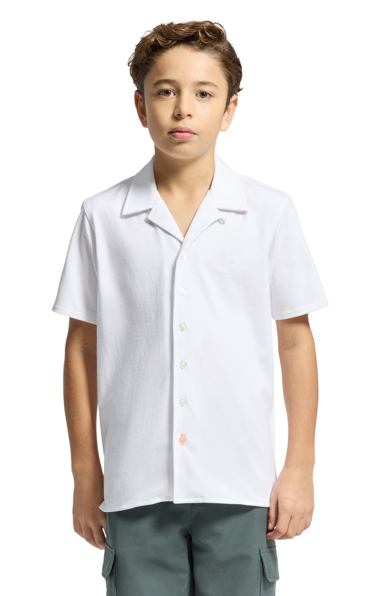 Psycho Bunny Kids' Bryan Pima Cotton Blend Camp Shirt, Alternate, color, White