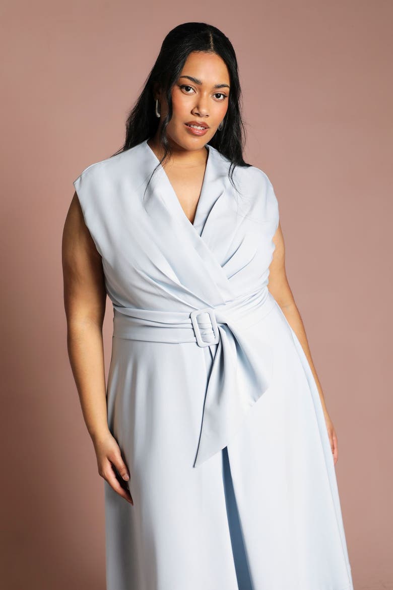 Plus V-Neck Belted Midi Dress, Alternate, color, Light Blue