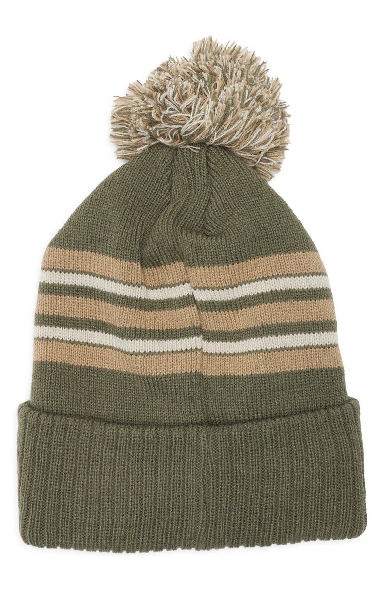 Rainforest Stripe Pom Pom Beanie, Alternate, color, Olive Green Hthr Combo
