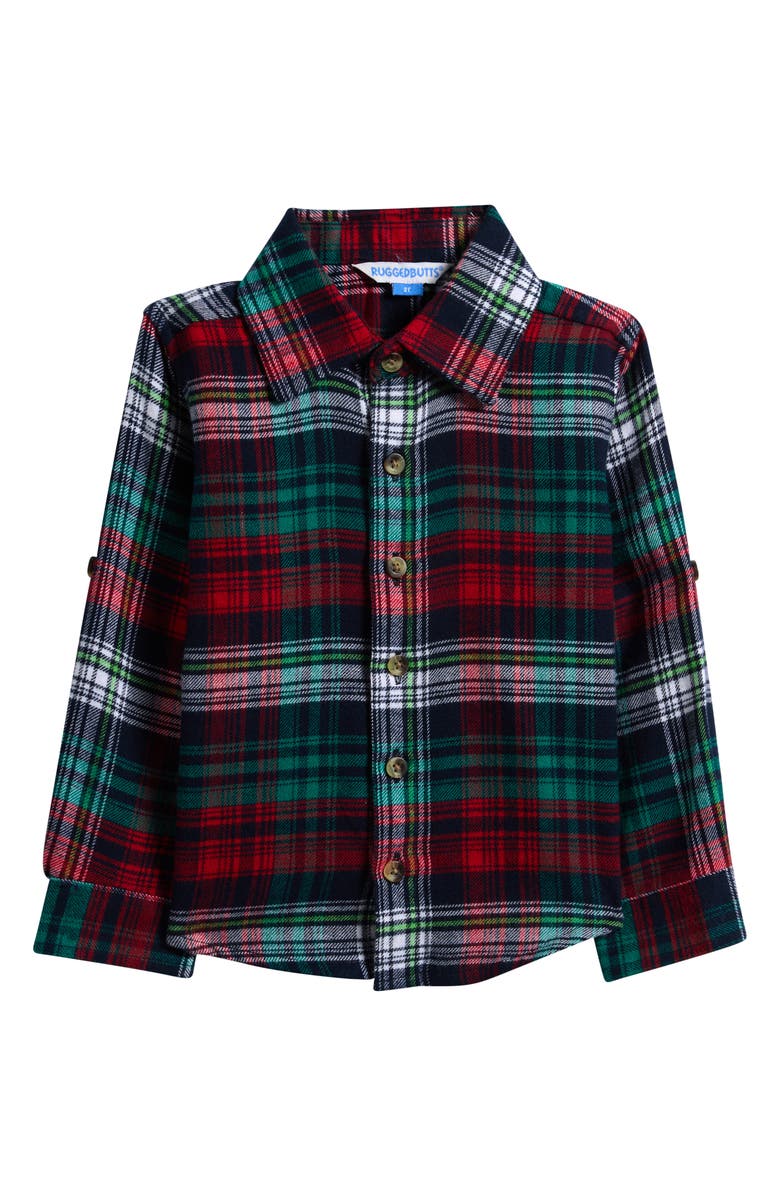 RuggedButts Kids' Christopher Plaid Button-Up Shirt, Main, color, Navy/ Red/ Green