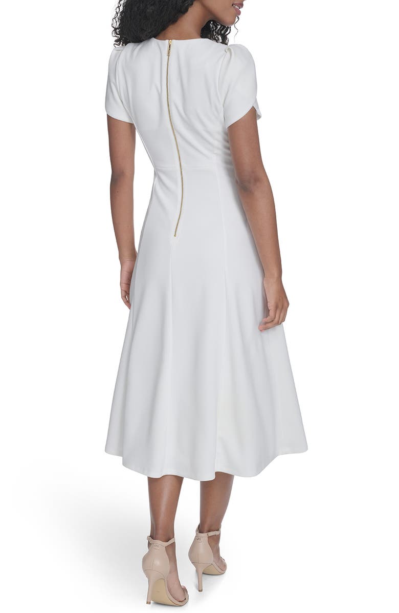 Calvin Klein Short Sleeve A-Line Midi Dress, Alternate, color, Cream