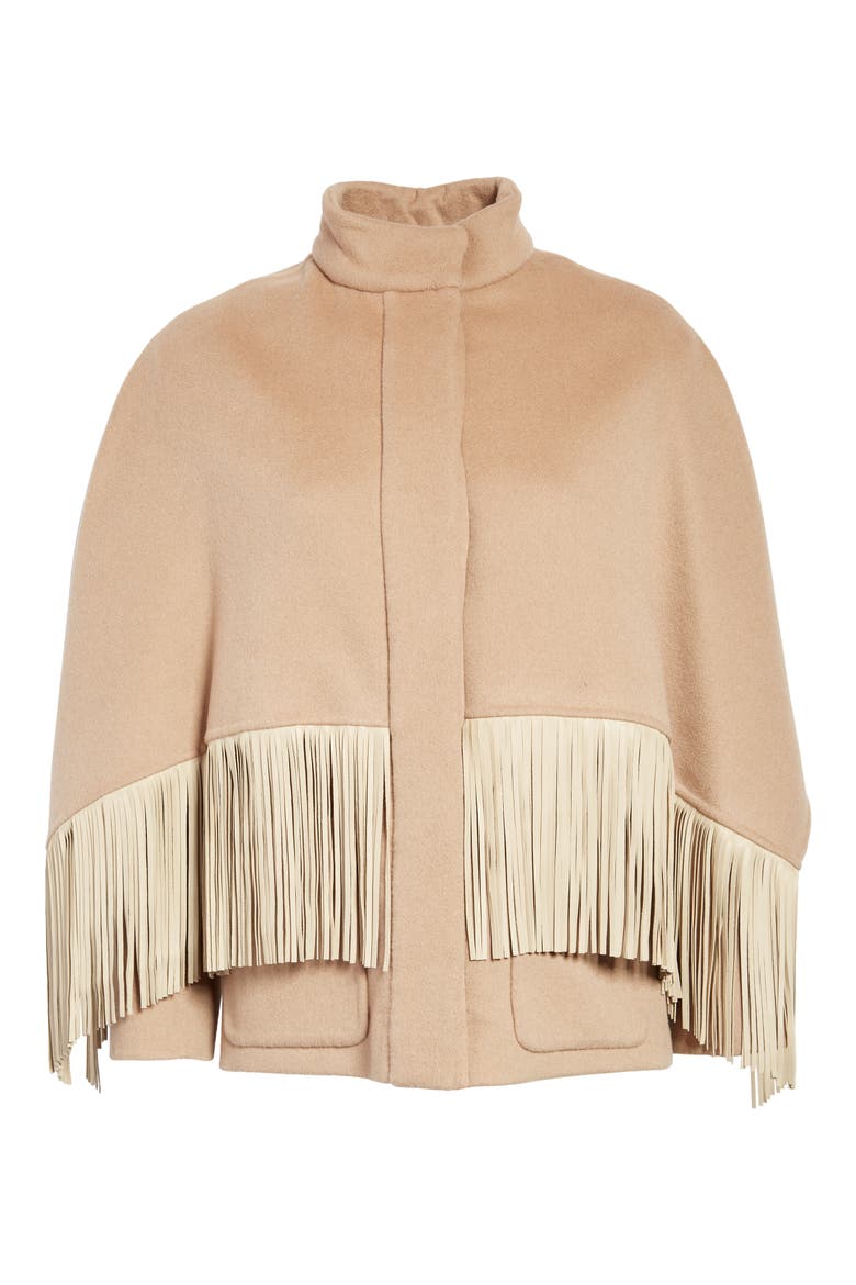 Double Muretto™ Cashmere Jacket with Leather Fringe, Alternate, color, N55-CAMEL