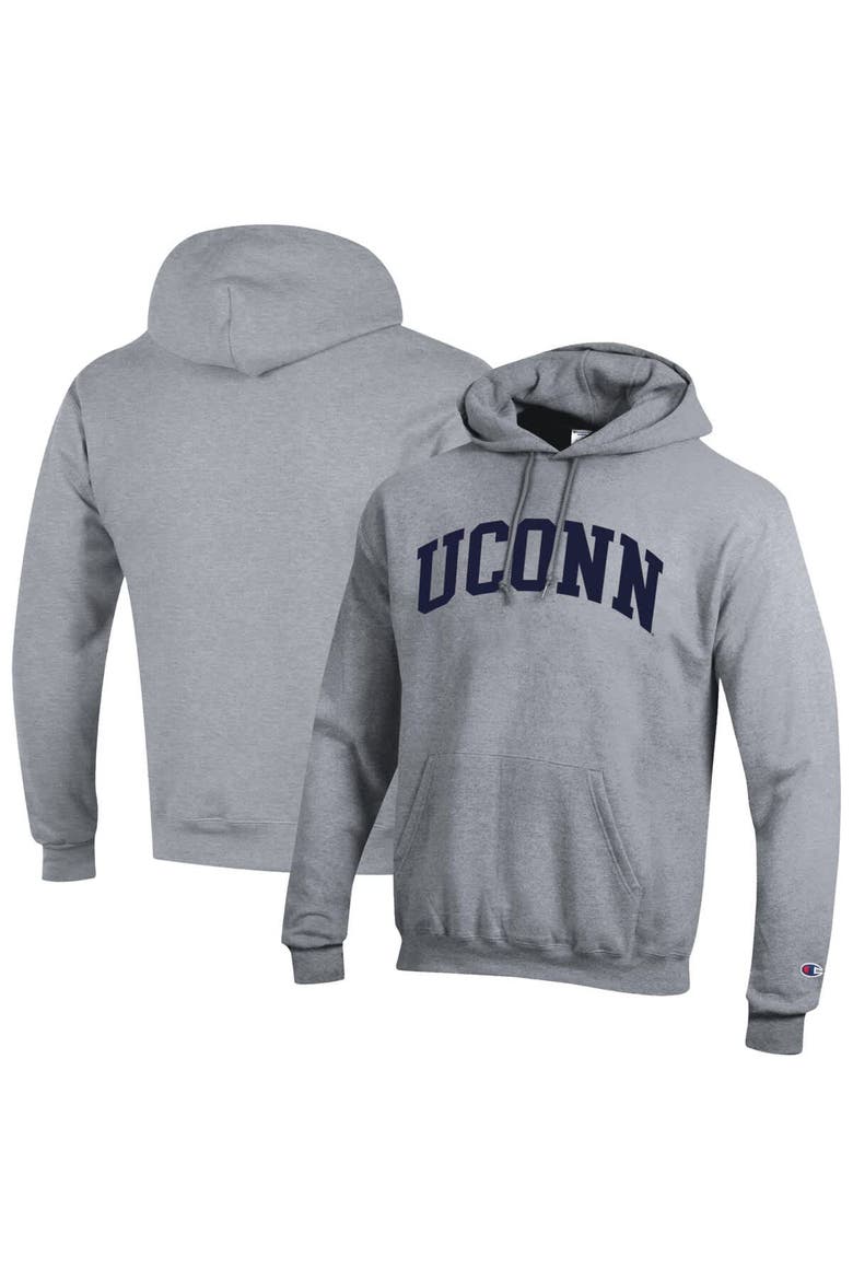 Men's Champion  Heather Gray UConn Huskies Basic Arch Fleece Pullover Hoodie, Alternate, color, Heather Gray