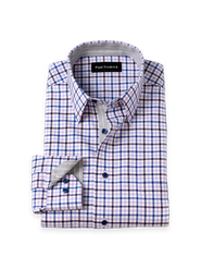 Paul Fredrick Cotton Poly Spandex Point Collar Twill Slim Contrast Trim Button Cuff Long Sleeve