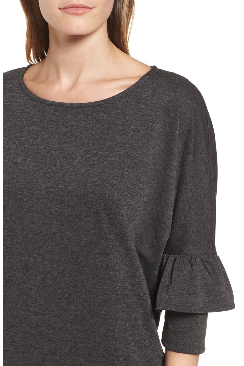 Ruffle Sleeve Tunic Dress, Alternate, color, BLACK